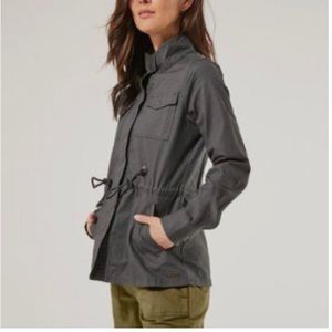 Pact: Women’s field coat. 100% cotton. Grey with fun leopard print lining